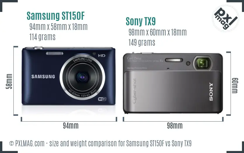 Samsung ST150F vs Sony TX9 size comparison