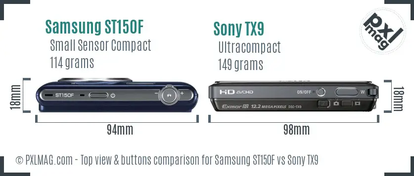 Samsung ST150F vs Sony TX9 top view buttons comparison