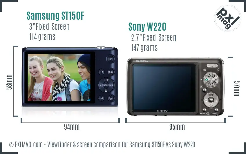 Samsung ST150F vs Sony W220 Screen and Viewfinder comparison