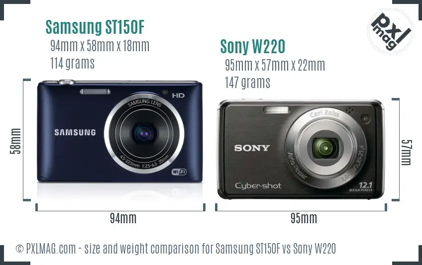 Samsung ST150F vs Sony W220 size comparison