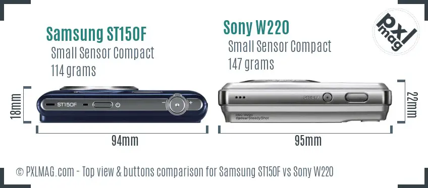 Samsung ST150F vs Sony W220 top view buttons comparison