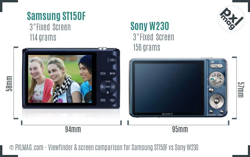 Samsung ST150F vs Sony W230 Screen and Viewfinder comparison