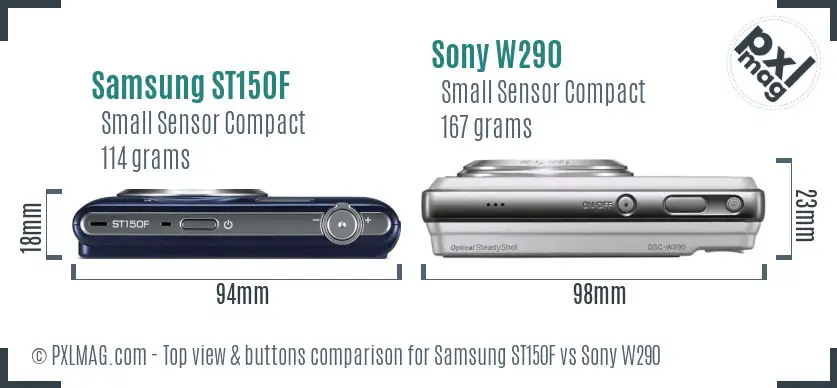 Samsung ST150F vs Sony W290 top view buttons comparison Samsung ST150F vs Sony W290 top view buttons comparison