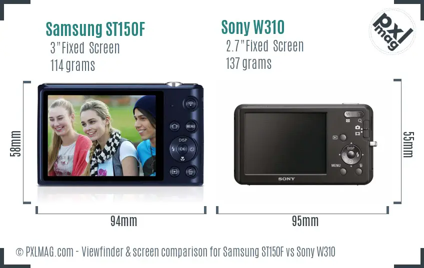 Samsung ST150F vs Sony W310 Screen and Viewfinder comparison