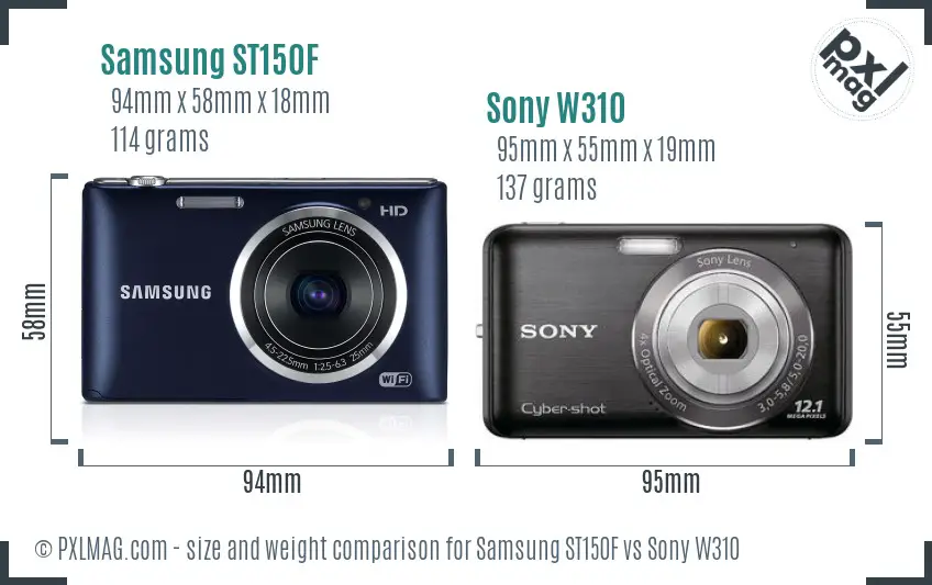 Samsung ST150F vs Sony W310 size comparison