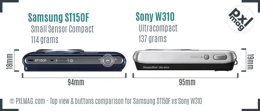Samsung ST150F vs Sony W310 top view buttons comparison