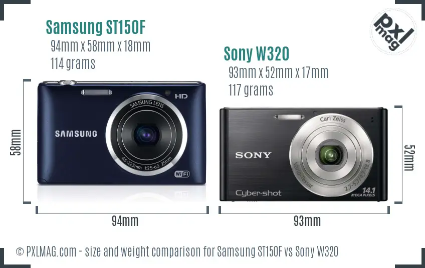 Samsung ST150F vs Sony W320 size comparison