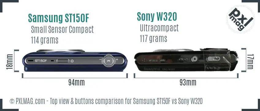 Samsung ST150F vs Sony W320 top view buttons comparison