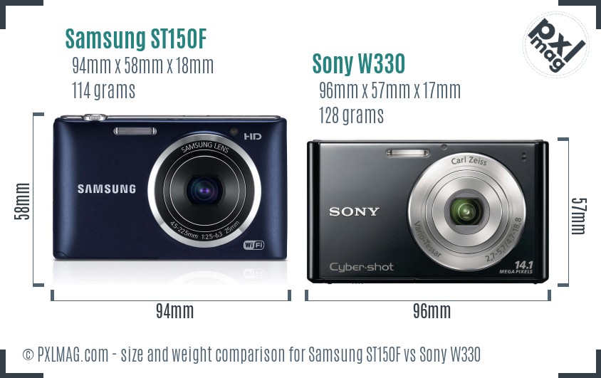Samsung ST150F vs Sony W330 size comparison