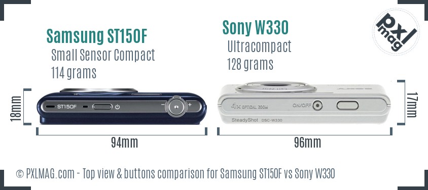 Samsung ST150F vs Sony W330 top view buttons comparison