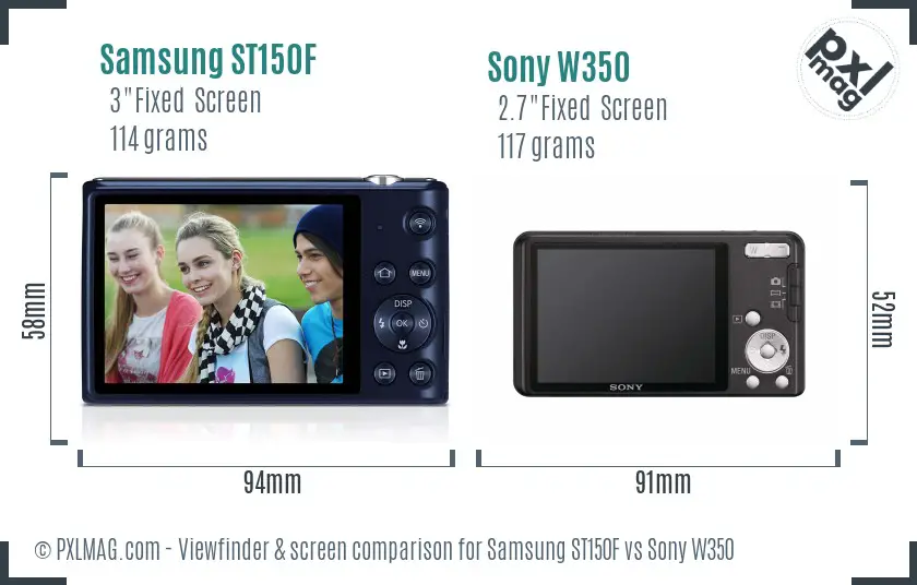 Samsung ST150F vs Sony W350 Screen and Viewfinder comparison