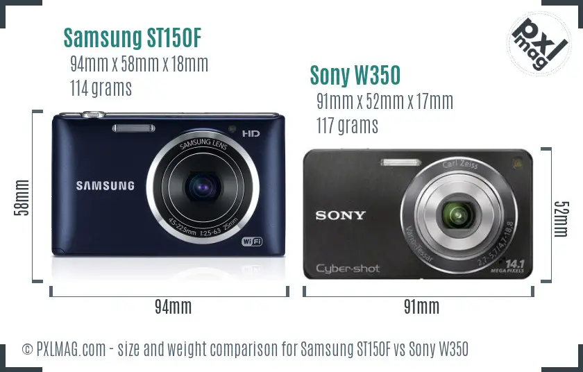 Samsung ST150F vs Sony W350 size comparison