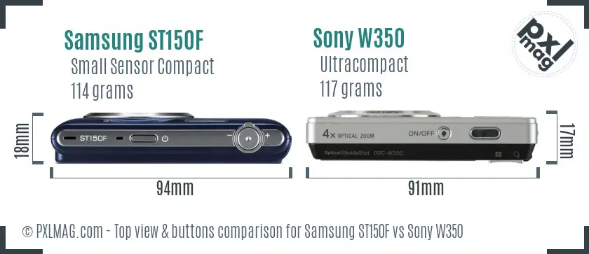 Samsung ST150F vs Sony W350 top view buttons comparison