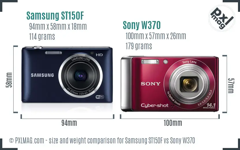 Samsung ST150F vs Sony W370 size comparison