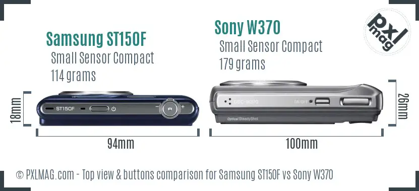 Samsung ST150F vs Sony W370 top view buttons comparison