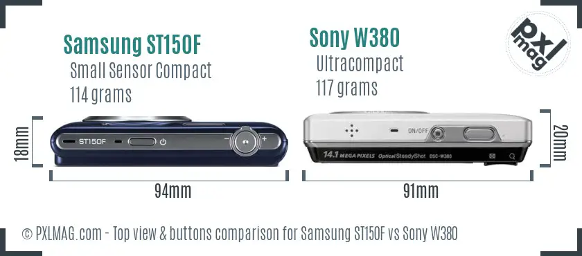 Samsung ST150F vs Sony W380 top view buttons comparison Samsung ST150F vs Sony W380 top view buttons comparison