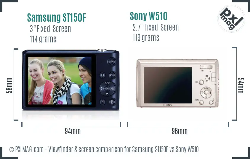 Samsung ST150F vs Sony W510 Screen and Viewfinder comparison