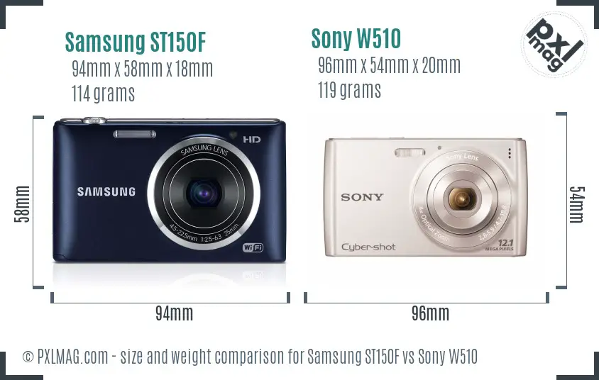 Samsung ST150F vs Sony W510 size comparison