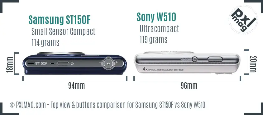 Samsung ST150F vs Sony W510 top view buttons comparison