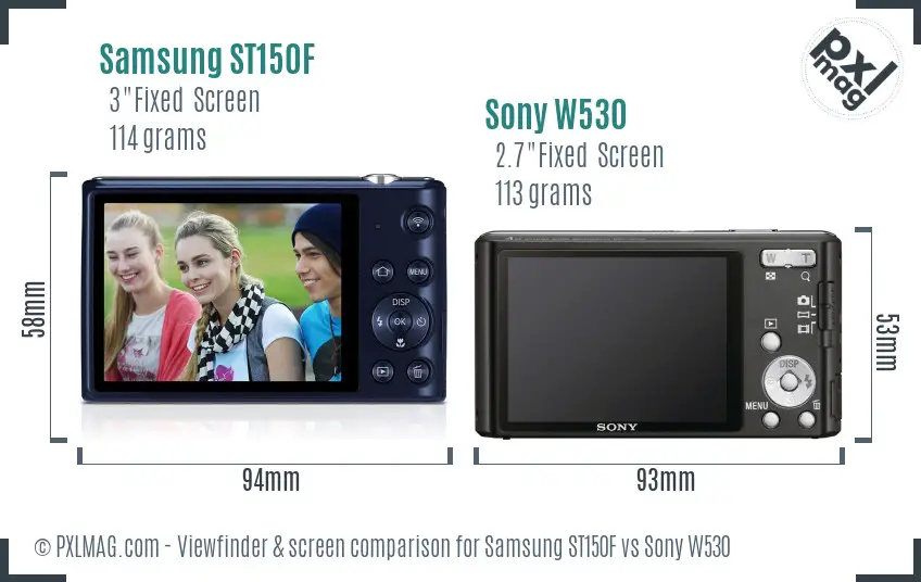 Samsung ST150F vs Sony W530 Screen and Viewfinder comparison