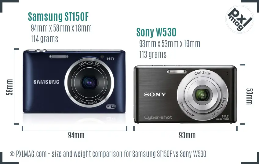 Samsung ST150F vs Sony W530 size comparison