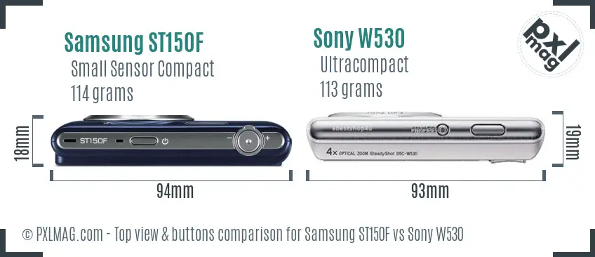 Samsung ST150F vs Sony W530 top view buttons comparison