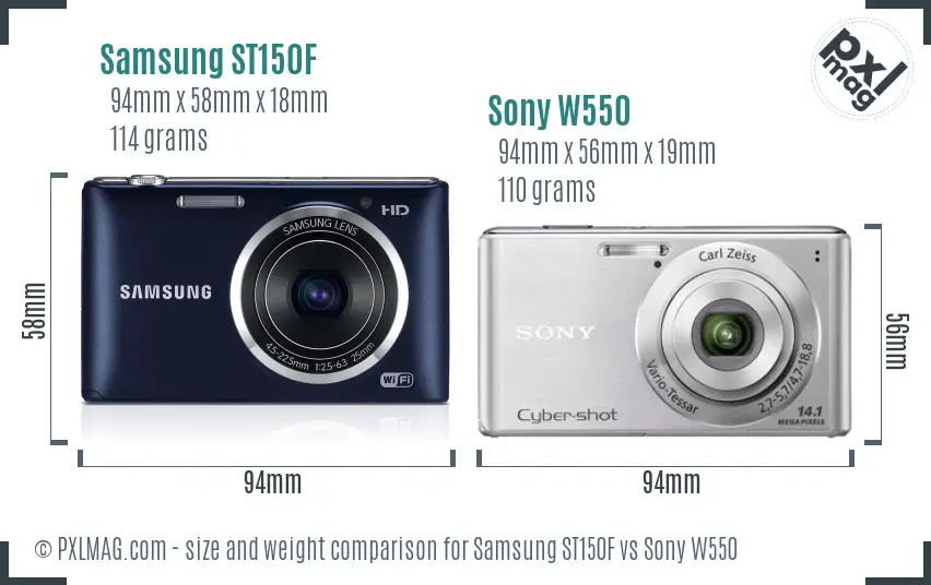 Samsung ST150F vs Sony W550 size comparison