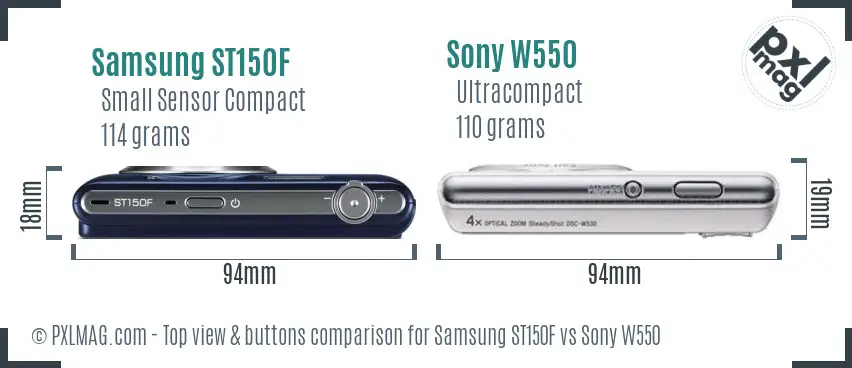 Samsung ST150F vs Sony W550 top view buttons comparison