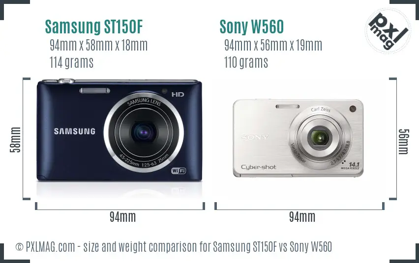 Samsung ST150F vs Sony W560 size comparison