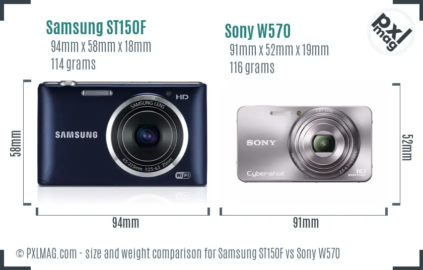 Samsung ST150F vs Sony W570 size comparison