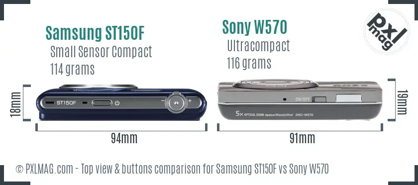 Samsung ST150F vs Sony W570 top view buttons comparison