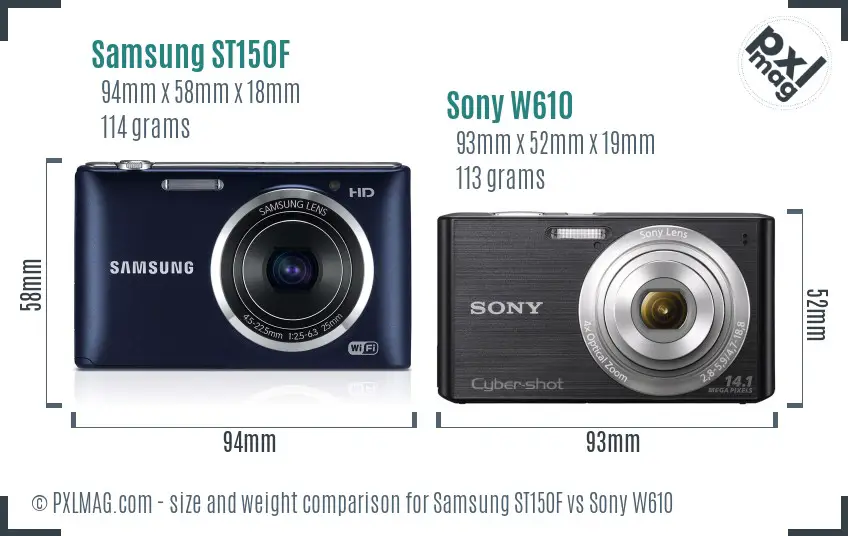 Samsung ST150F vs Sony W610 size comparison