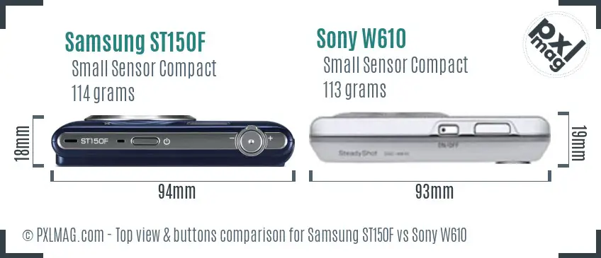 Samsung ST150F vs Sony W610 top view buttons comparison