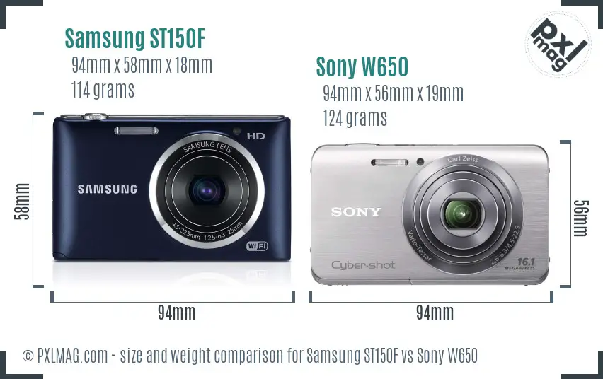 Samsung ST150F vs Sony W650 size comparison