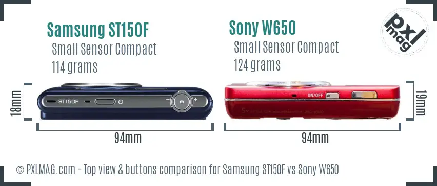 Samsung ST150F vs Sony W650 top view buttons comparison