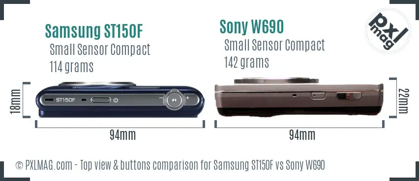 Samsung ST150F vs Sony W690 top view buttons comparison