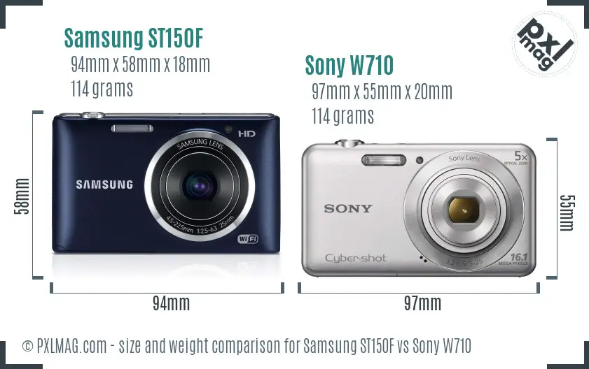 Samsung ST150F vs Sony W710 size comparison