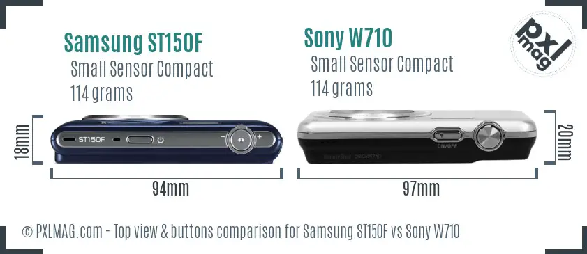 Samsung ST150F vs Sony W710 top view buttons comparison