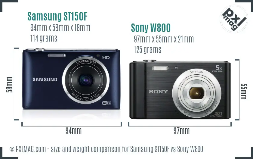 Samsung ST150F vs Sony W800 size comparison