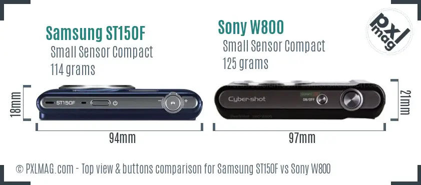 Samsung ST150F vs Sony W800 top view buttons comparison
