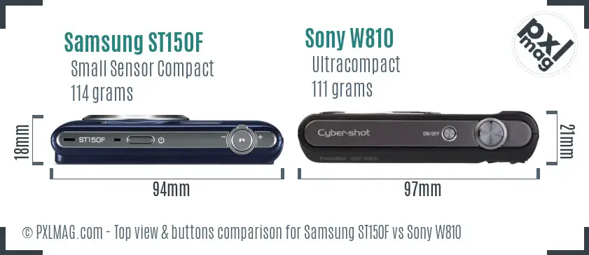 Samsung ST150F vs Sony W810 top view buttons comparison Samsung ST150F vs Sony W810 top view buttons comparison
