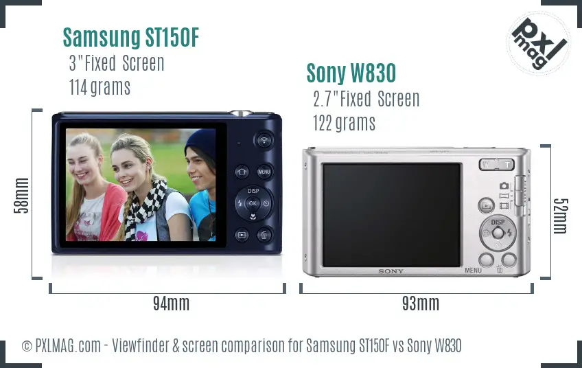 Samsung ST150F vs Sony W830 Screen and Viewfinder comparison