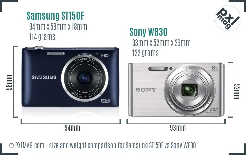 Samsung ST150F vs Sony W830 size comparison