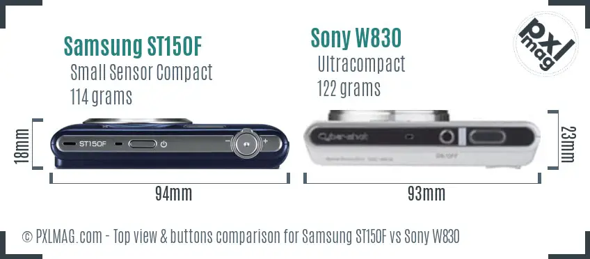 Samsung ST150F vs Sony W830 top view buttons comparison