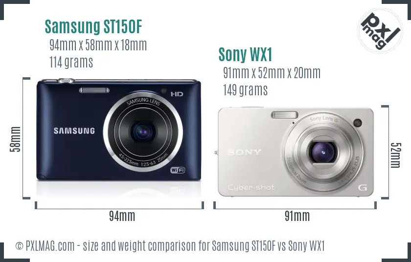 Samsung ST150F vs Sony WX1 size comparison