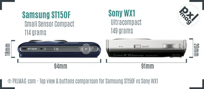 Samsung ST150F vs Sony WX1 top view buttons comparison