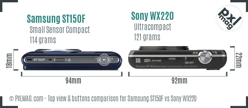 Samsung ST150F vs Sony WX220 top view buttons comparison Samsung ST150F vs Sony WX220 top view buttons comparison