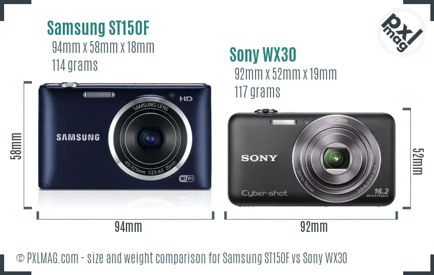 Samsung ST150F vs Sony WX30 size comparison