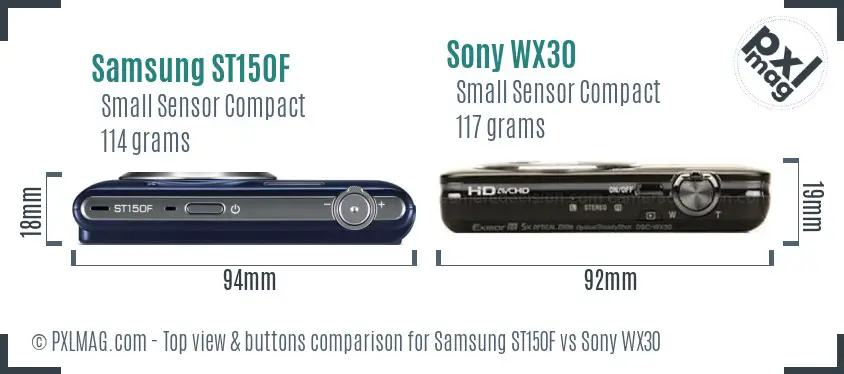 Samsung ST150F vs Sony WX30 top view buttons comparison