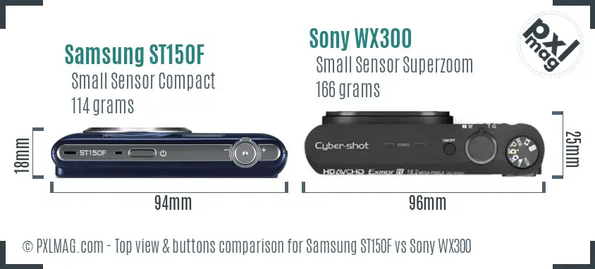 Samsung ST150F vs Sony WX300 top view buttons comparison